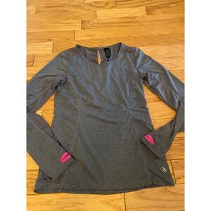 MPG, women's athletic grey, long sleeve fitted, keyhole,mesh back & under arms M